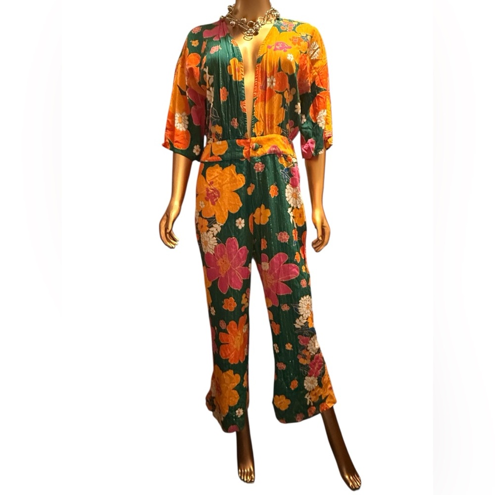 Floral Ankle-Length Jumpsuit - Multicolor